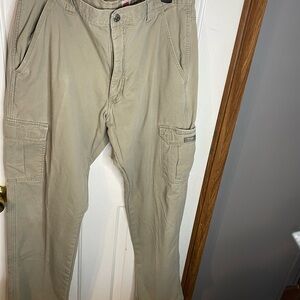 Men's Tan Cargo Pants wrangler relaxed fit 36x34 used has stains